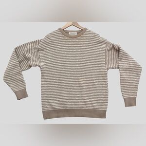 Vintage 90s Lord Jeff Cotton Jute Striped Tan Brown Cream Men's Sweater Large